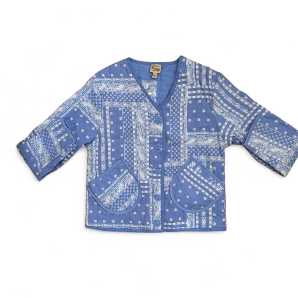 Como Vintage Blue and White Patchwork Lightweight Jacket New With Tags